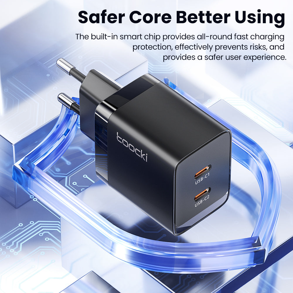 TOOCKI P047AB10A2C0 PD 47W GaN Wall Charger Dual Type-C Fast Charging Power Adapter TOOCKI P047AB10A2C0 PD 47W GaN Wall Charger Dual Type-C Fast Charging Power Adapter